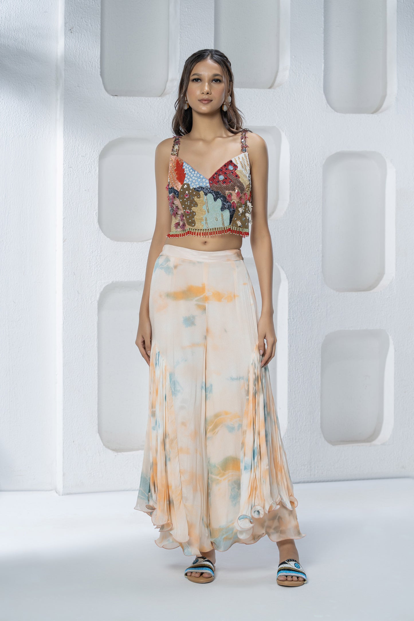 Multi colored Dola Silk 2-Piece Tye Dye Set