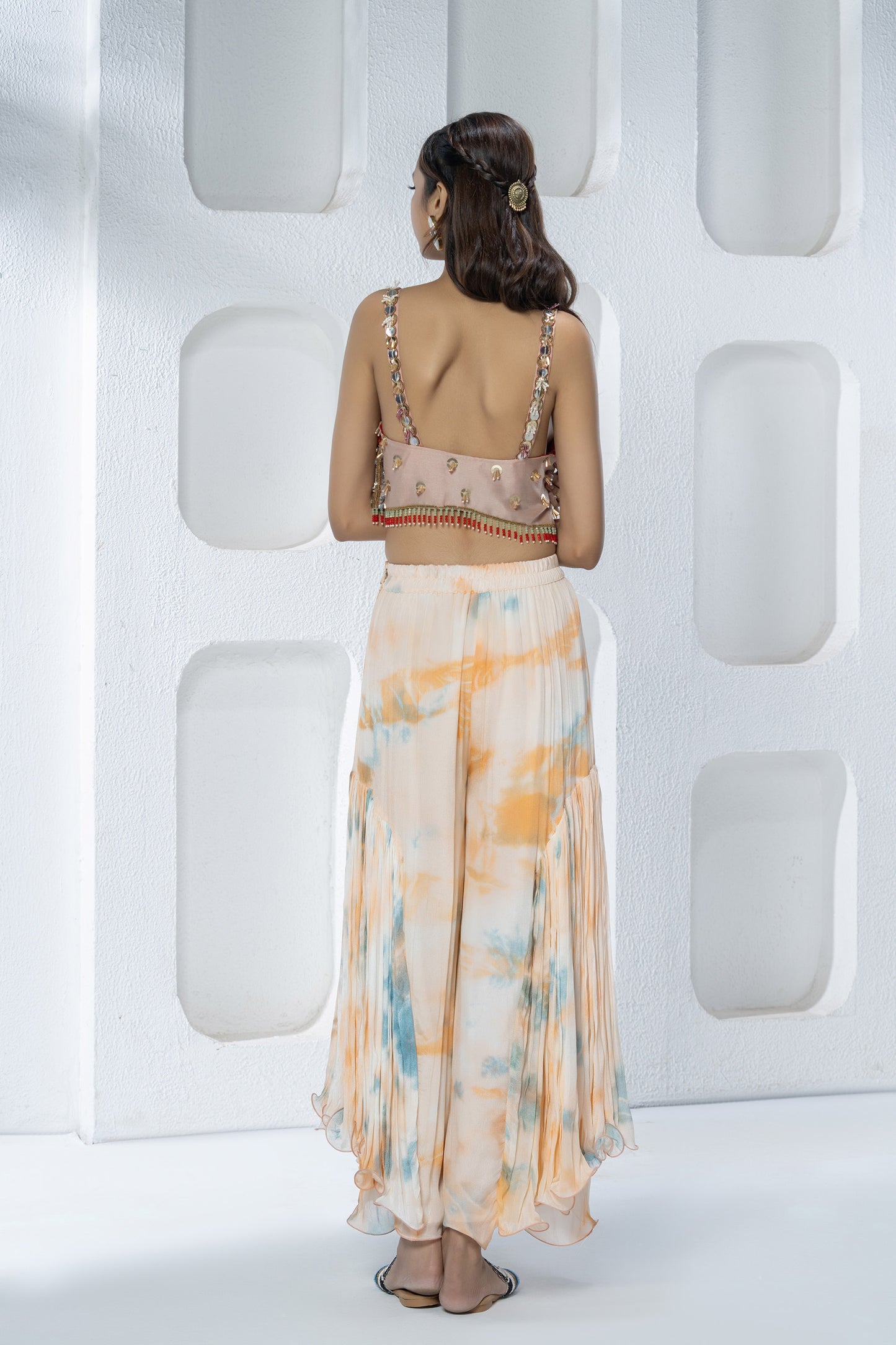 Multi colored Dola Silk 2-Piece Tye Dye Set