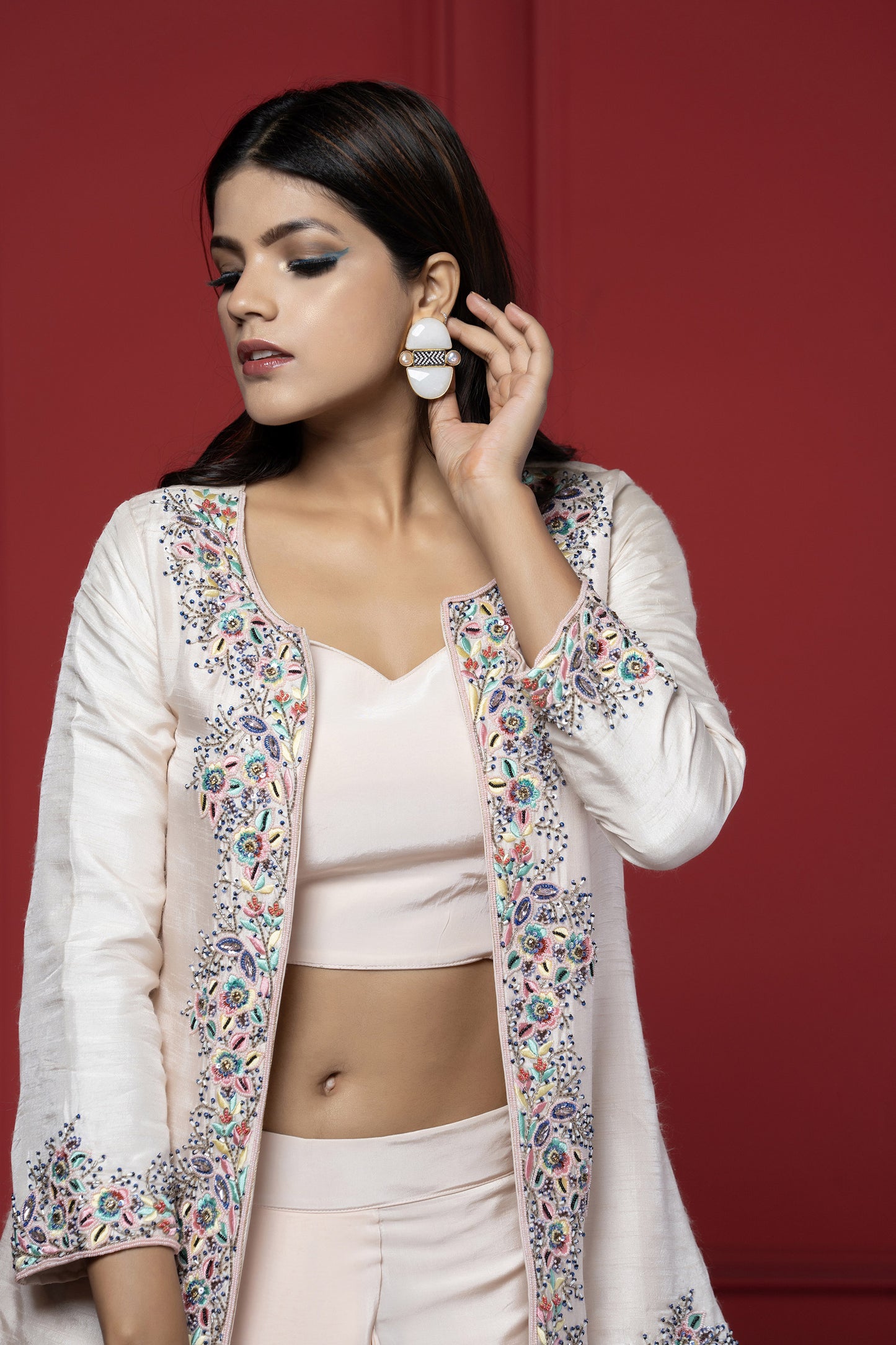 Pink Dola Silk Dhoti-Blazer Set