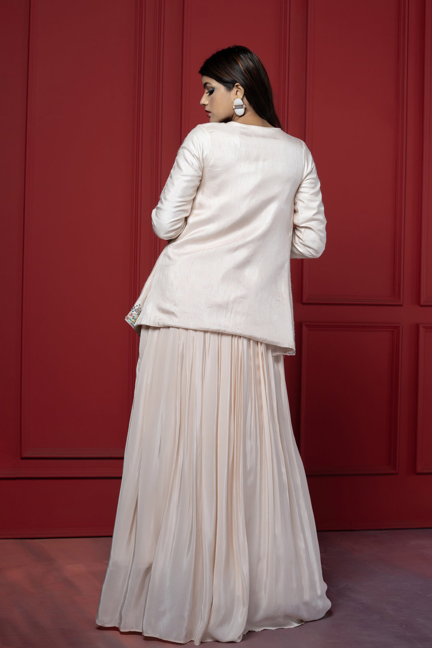 Pink Dola Silk Dhoti-Blazer Set