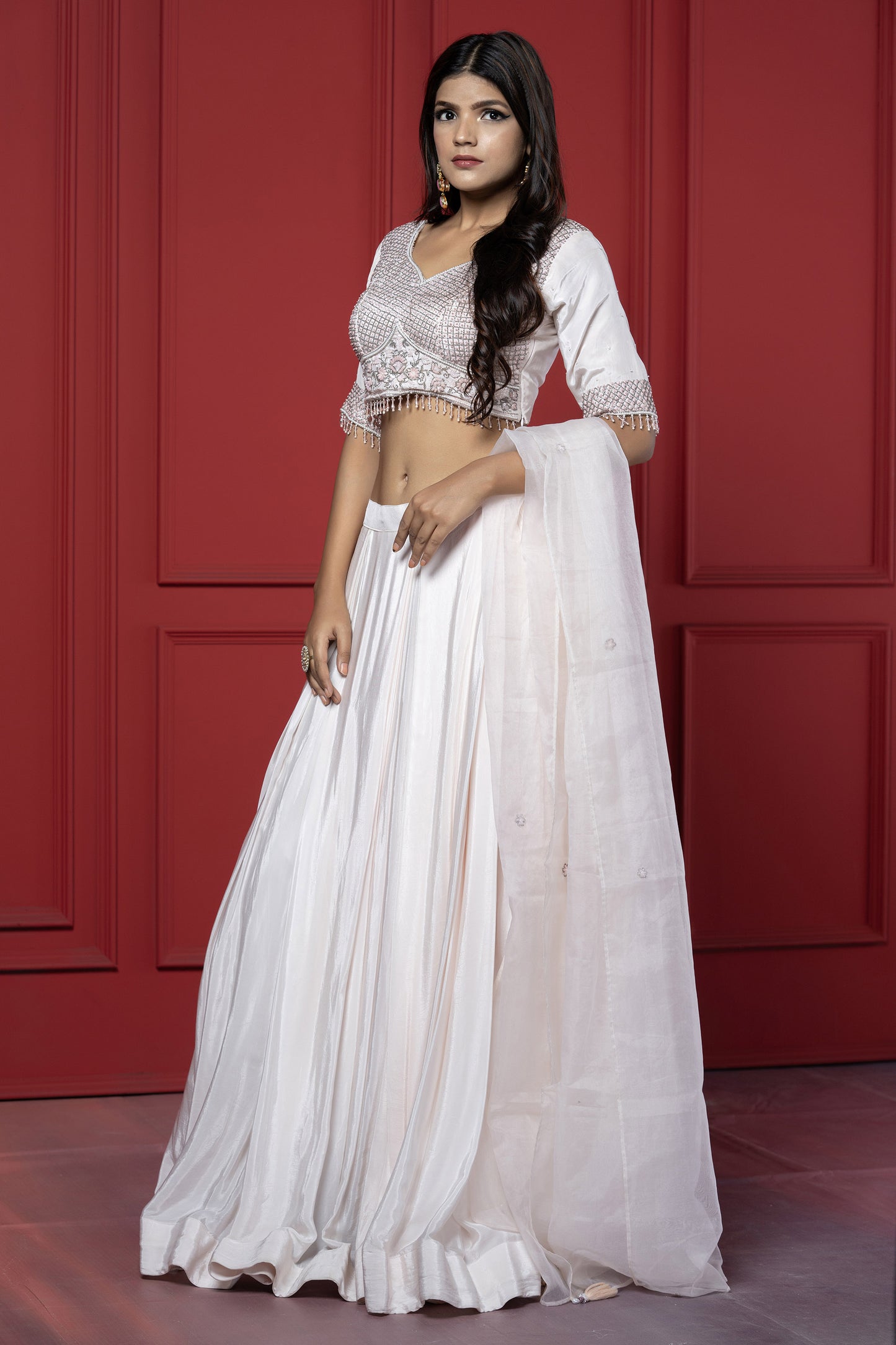 Baby Pink Organza crystal Lehenga Set