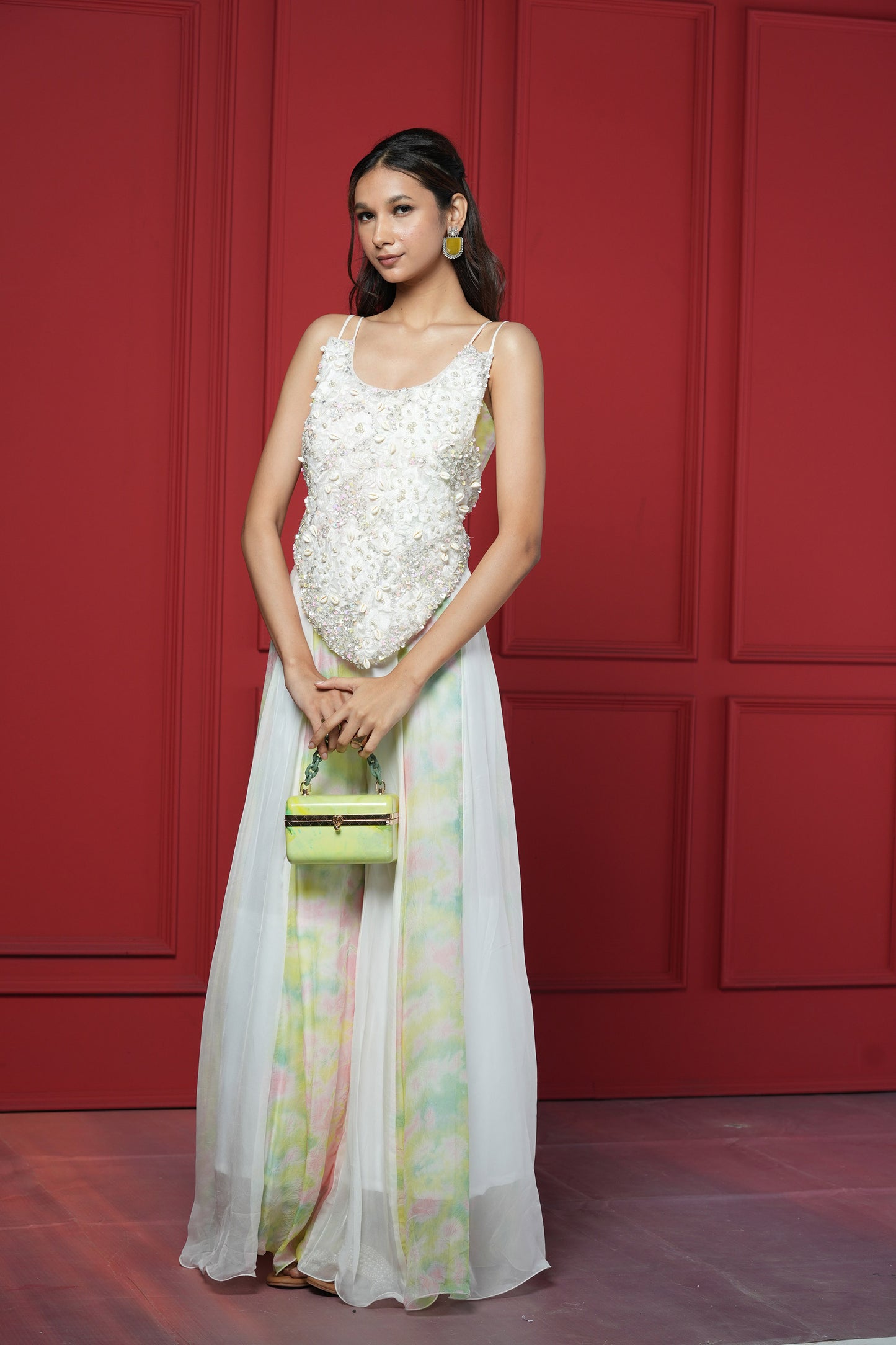 White Organza Mirror Work Jumpsuit