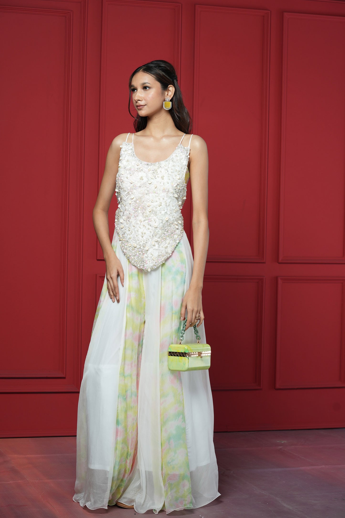 White Organza Mirror Work Jumpsuit