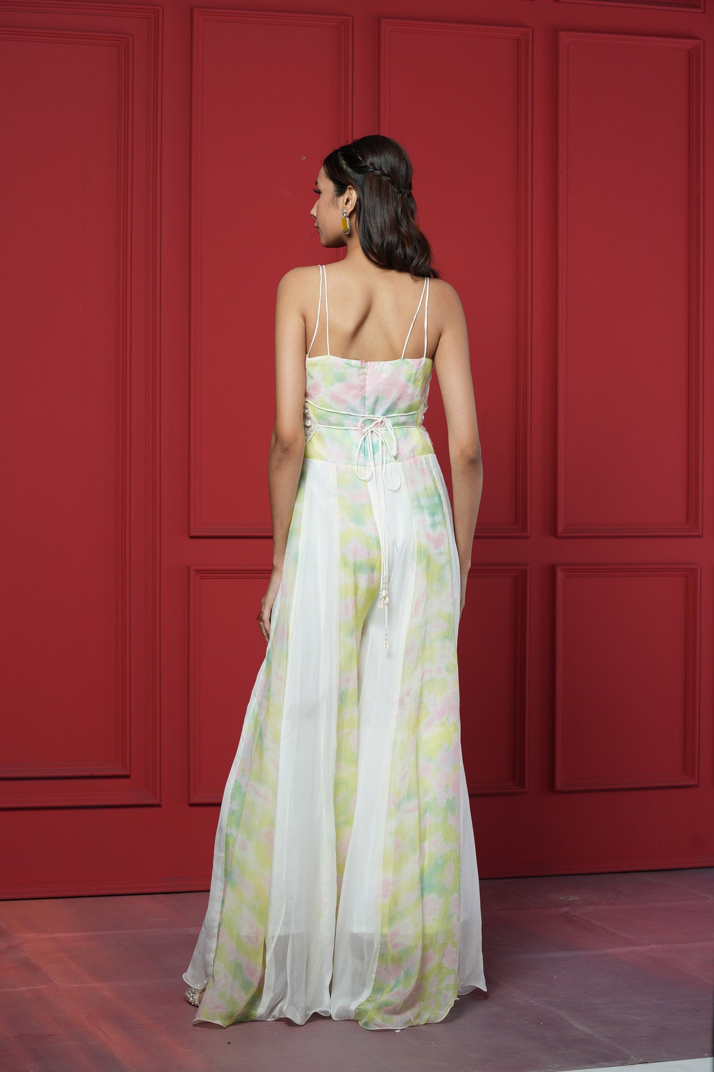 White Organza Mirror Work Jumpsuit