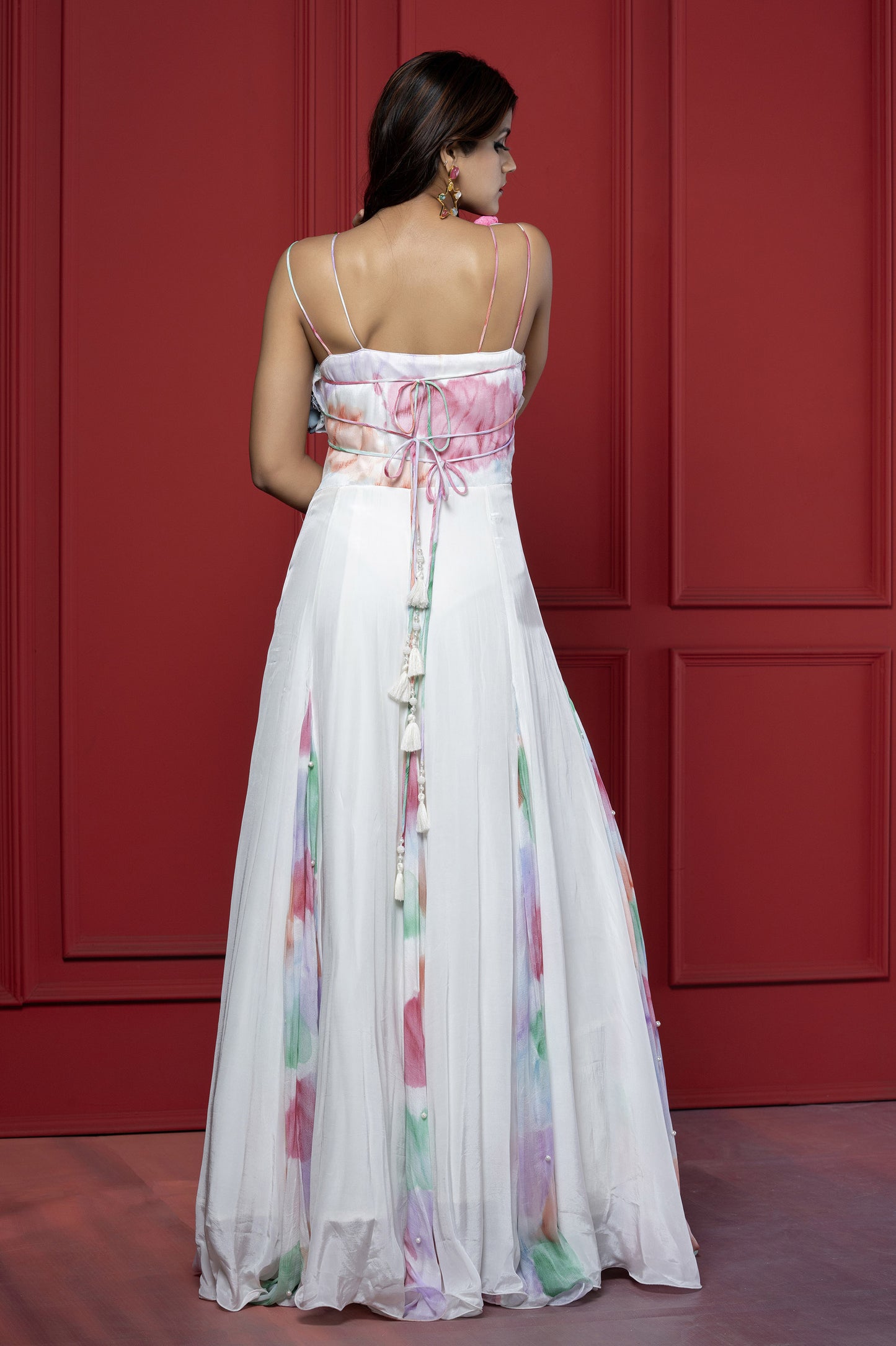 White Chinnon 3D Floral Embellished Gown