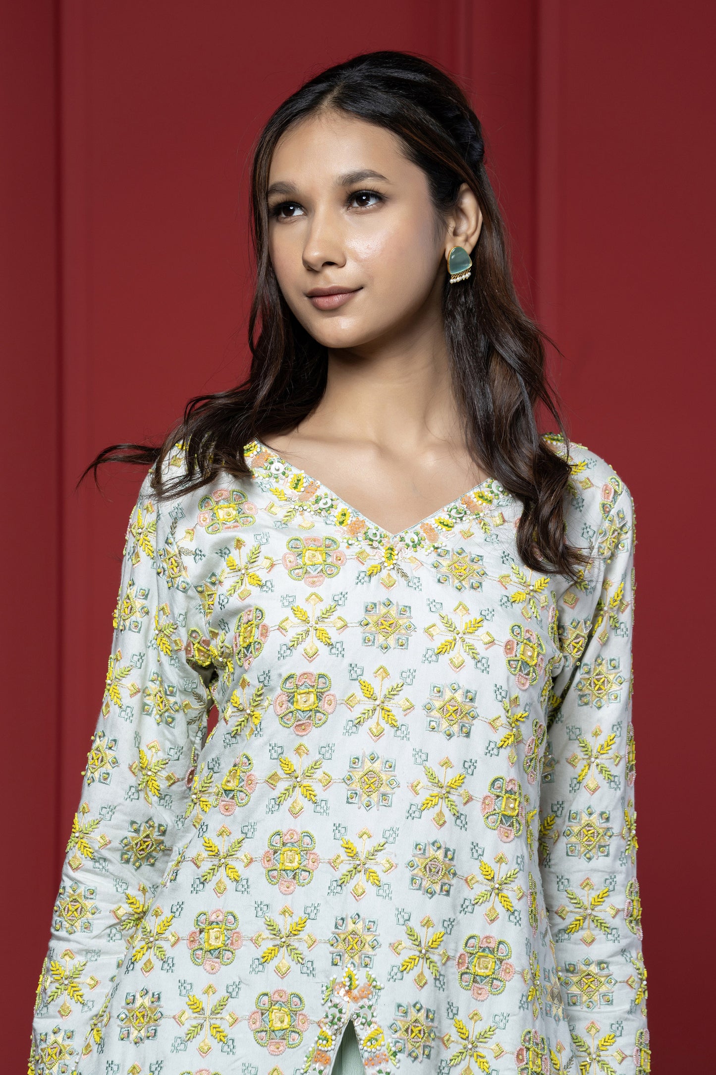 Sea Green Embroidered Georgette Peplum Set