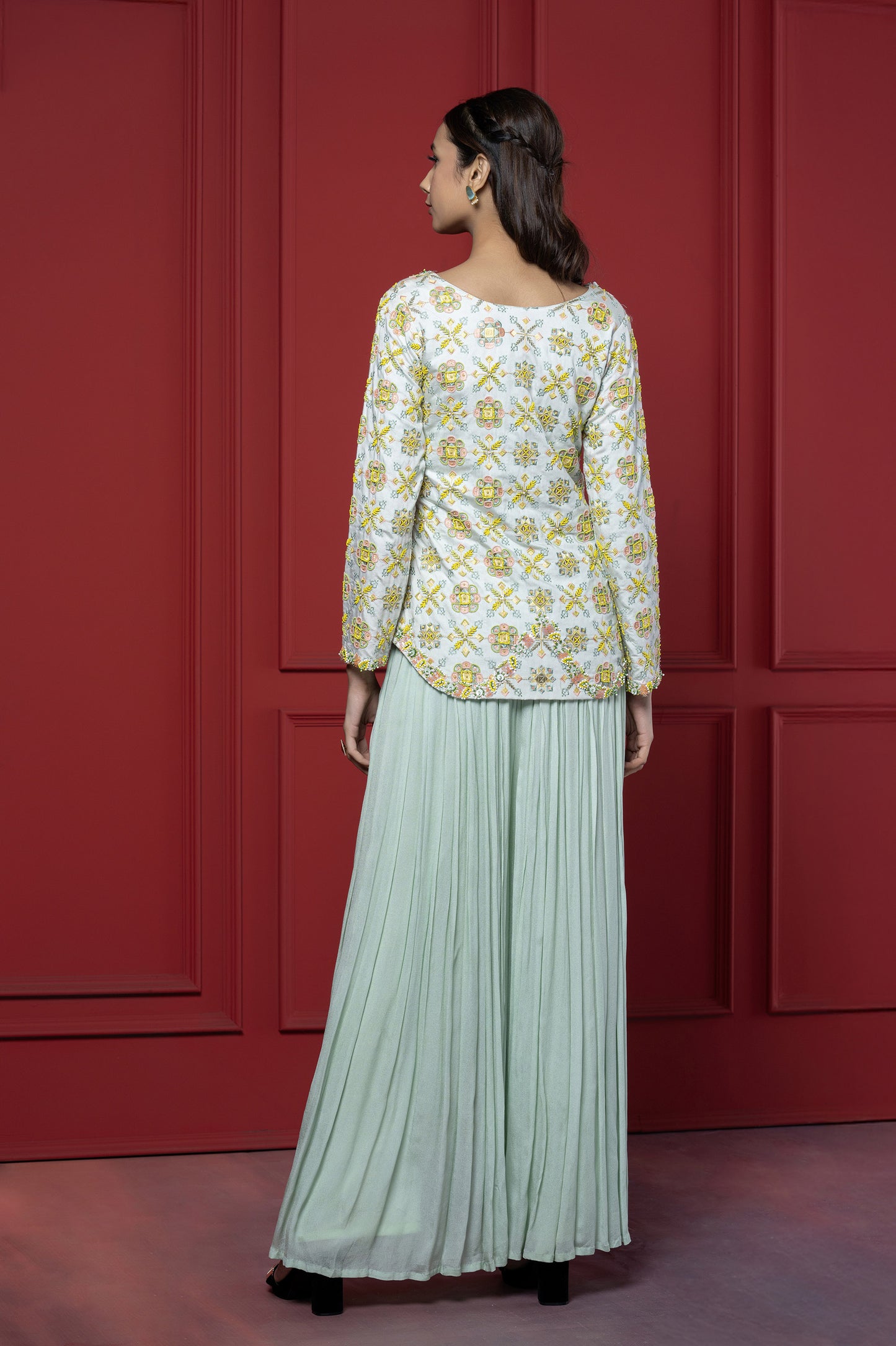 Sea Green Embroidered Georgette Peplum Set