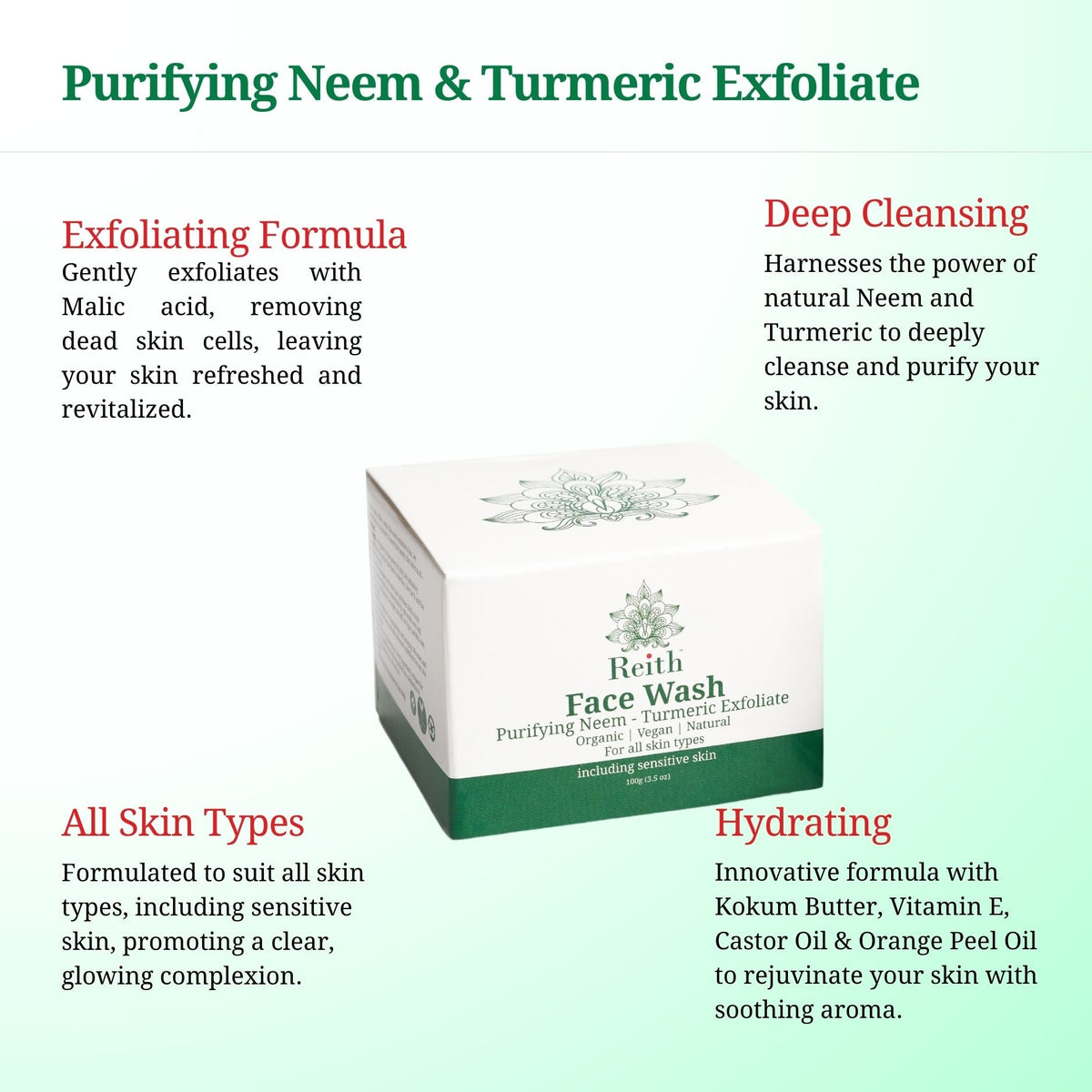 Reith Face Wash with Purifying Neem & Turmeric Exfoliate, Reith: Probiotic Skin Care