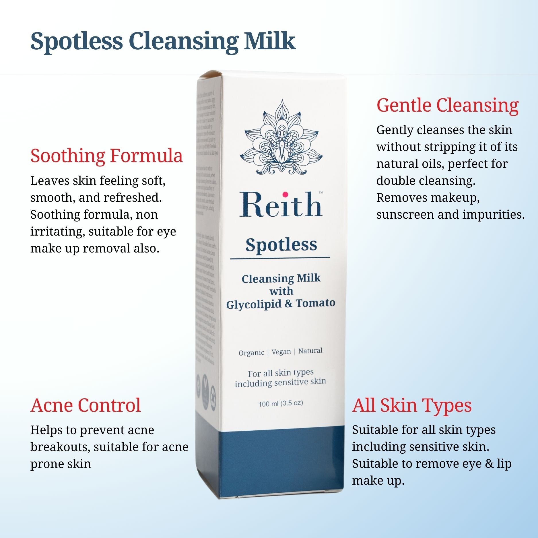 Reith Spotless Cleansing Milk | Natural Make Up Remover & Cleanser, Reith: Probiotic Skin Care