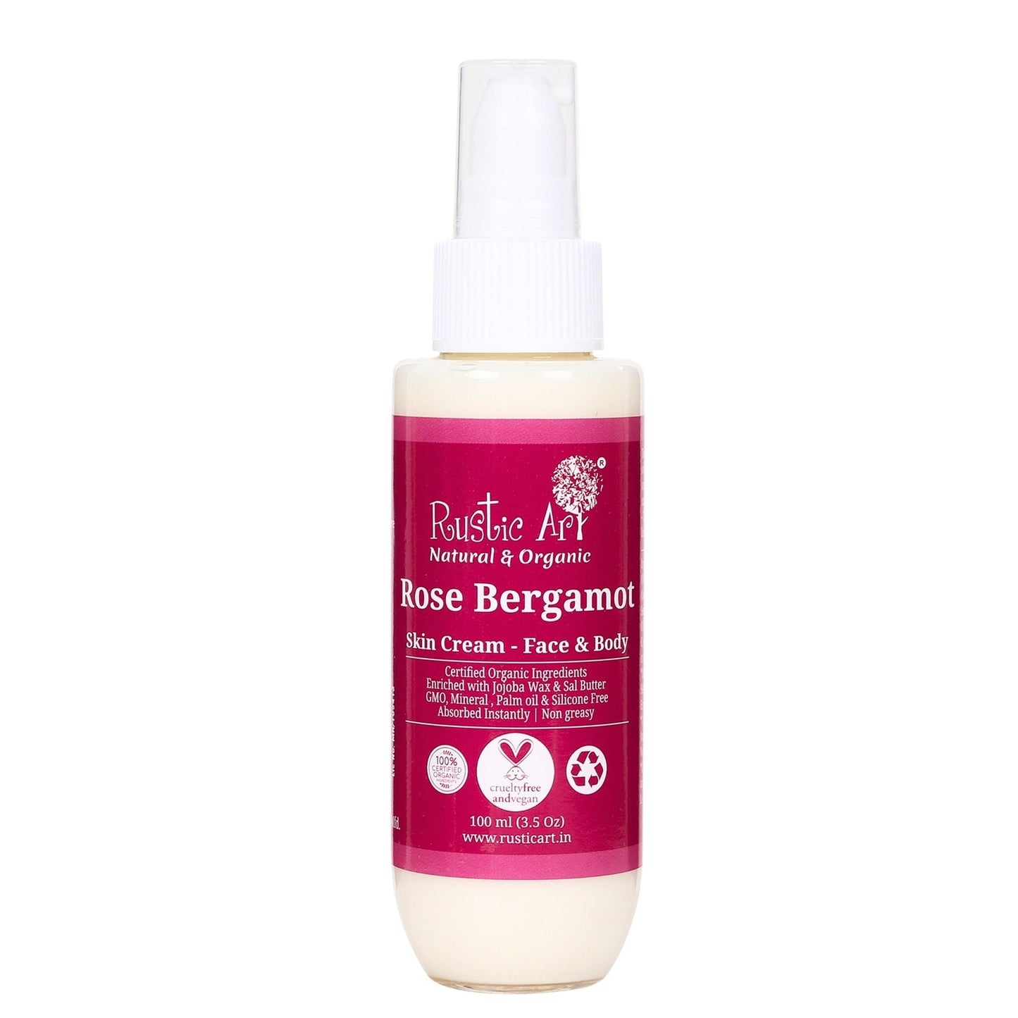 Rose Bergamot Skin Cream - Face & Body Moisturizer (100ml), Rustic Art