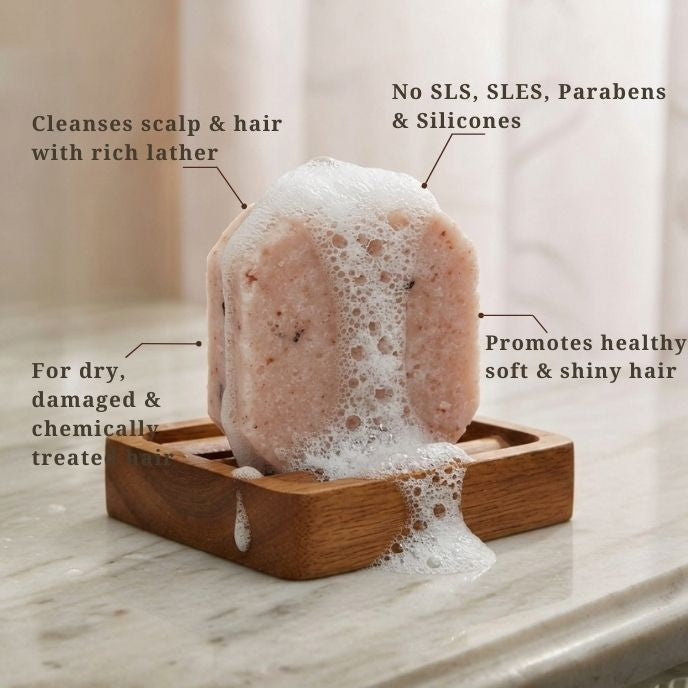 Rose Sandal Shampoo Bar | Dry Damaged Hair, Frizzy Hair (75g)