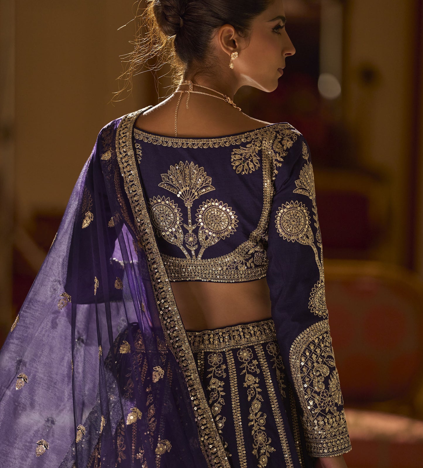 Navy Blue Silk With Zari , Sequins Work Wedding Lehenga Choli