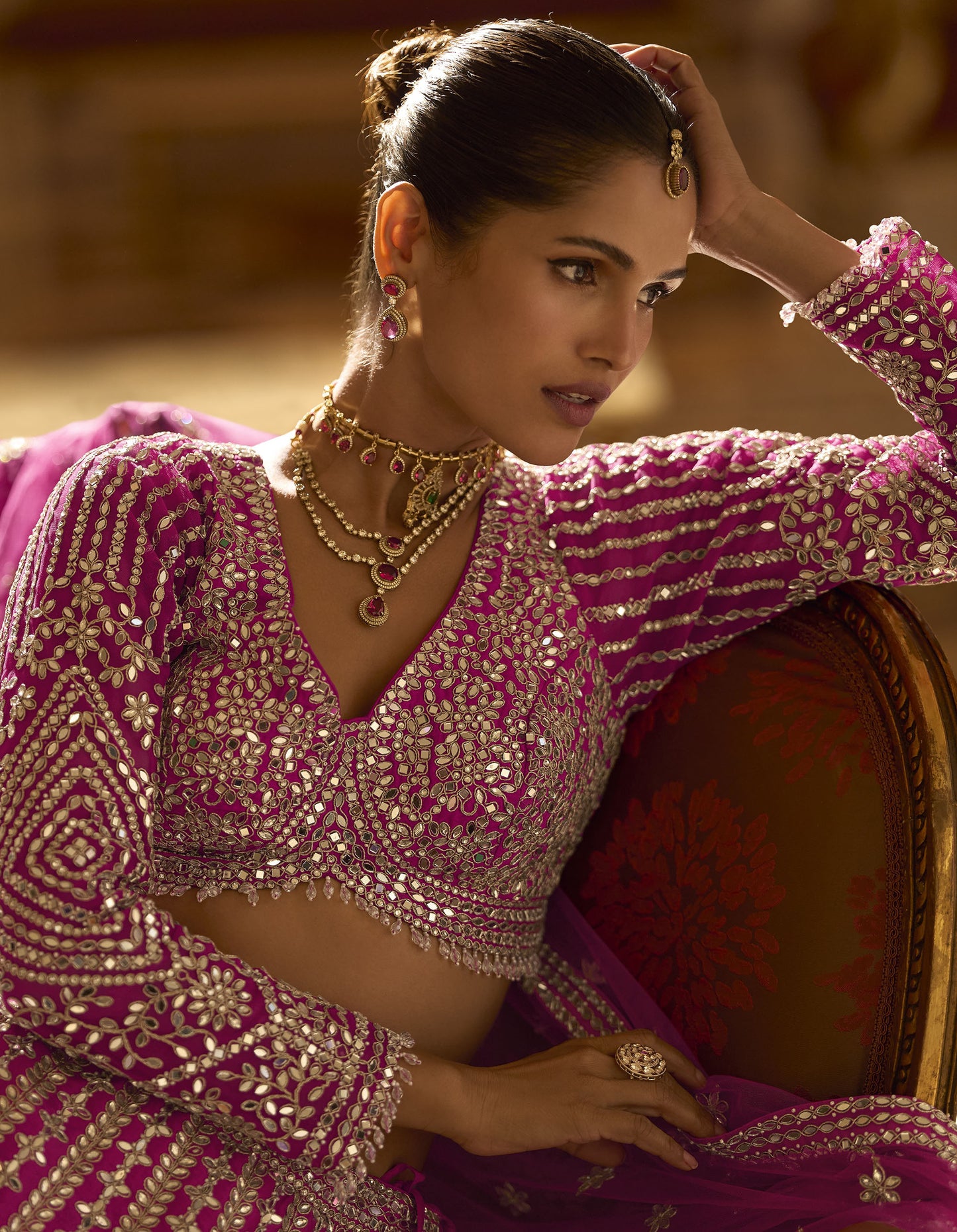 Pink Silk With Zari , Sequins Work Wedding Lehenga Choli