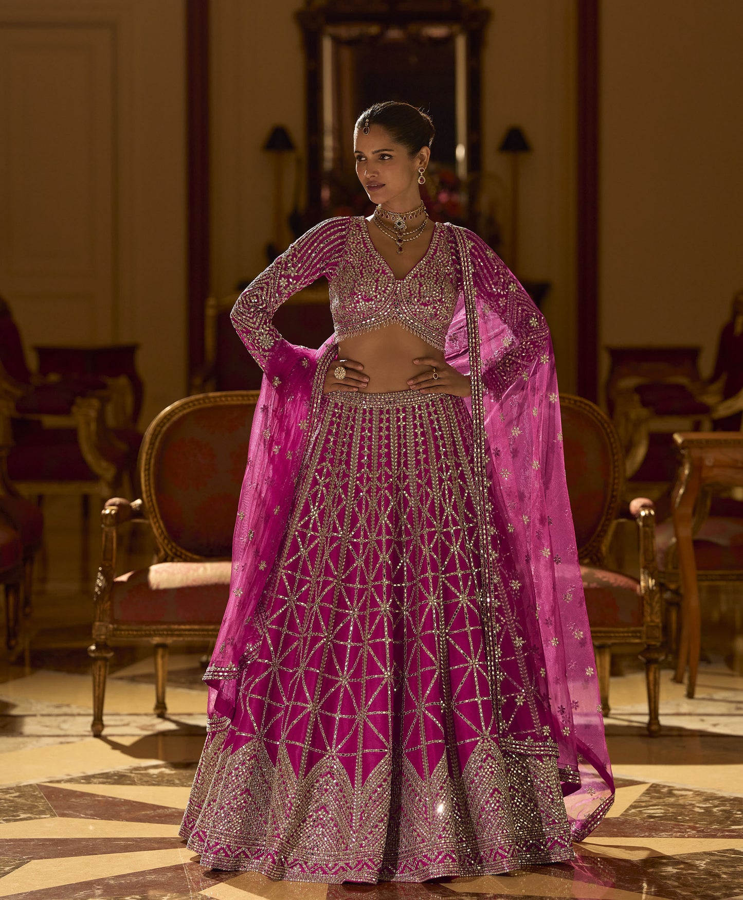 Pink Silk With Zari , Sequins Work Wedding Lehenga Choli