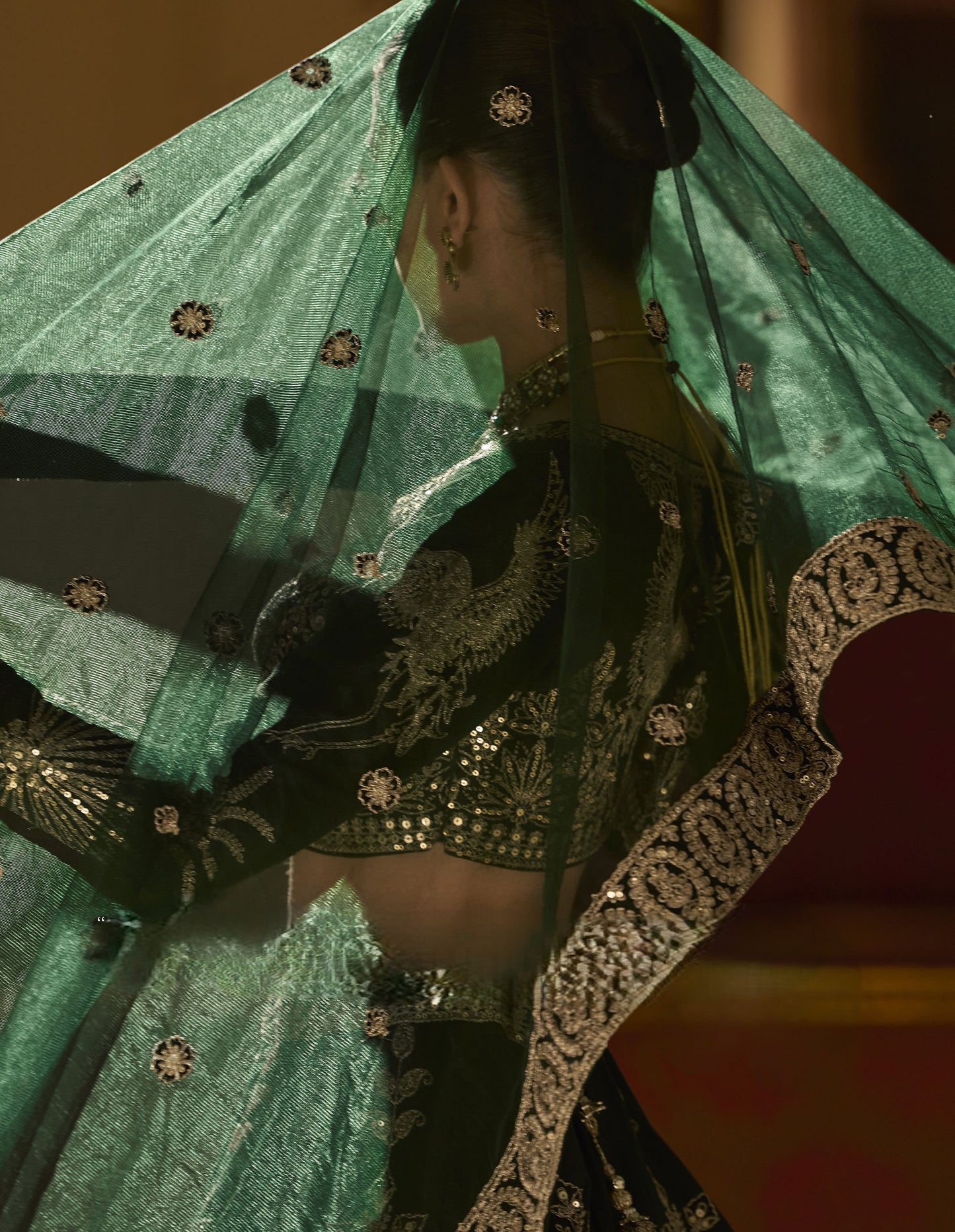 Green Silk Heavy Sequins and Zari Embroidery Mehendi Lehenga
