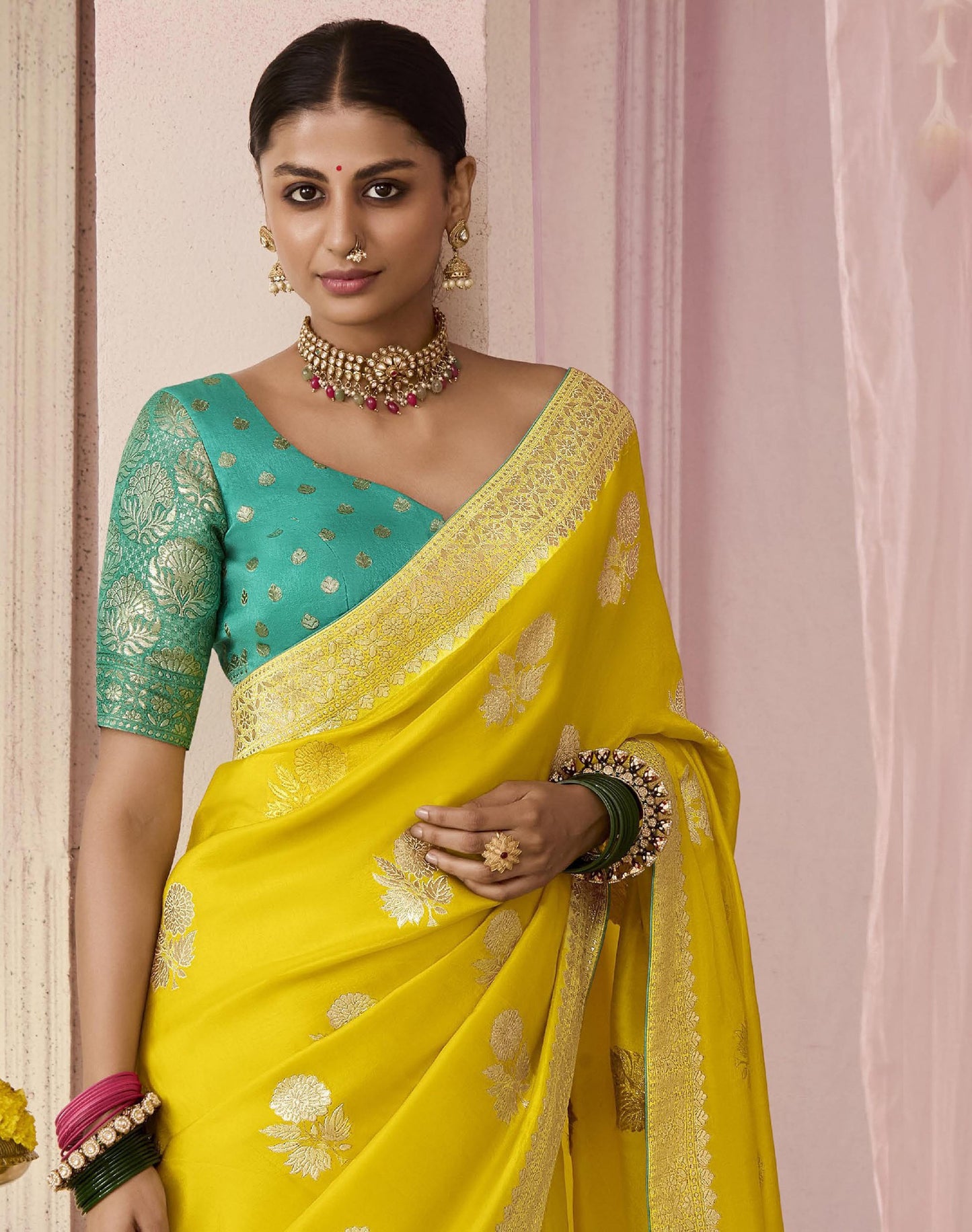 Lemon Yellow Dola Viscose Silk Premika Saree
