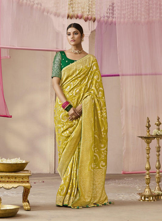 Mustard Yellow Dola Viscose Silk Premika Saree