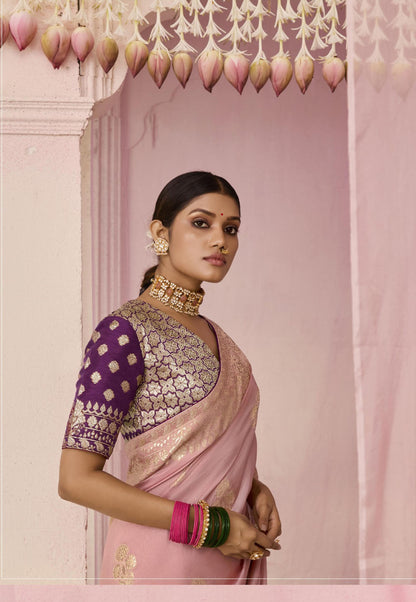 Dusty Rose Pink Dola Viscose Silk Premika Saree