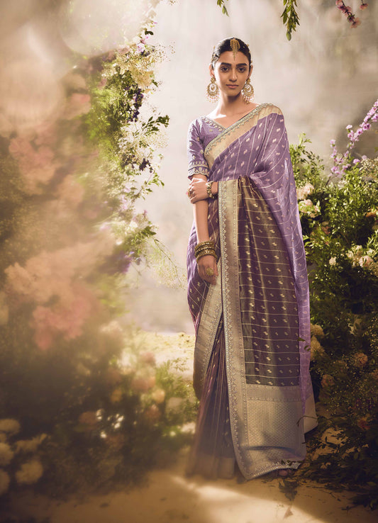 Mauve Banarasi Zari Tissue Khwahish Wedding Saree