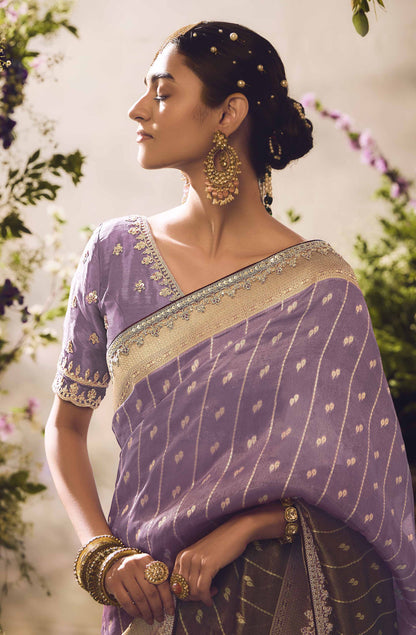 Mauve Banarasi Zari Tissue Khwahish Wedding Saree