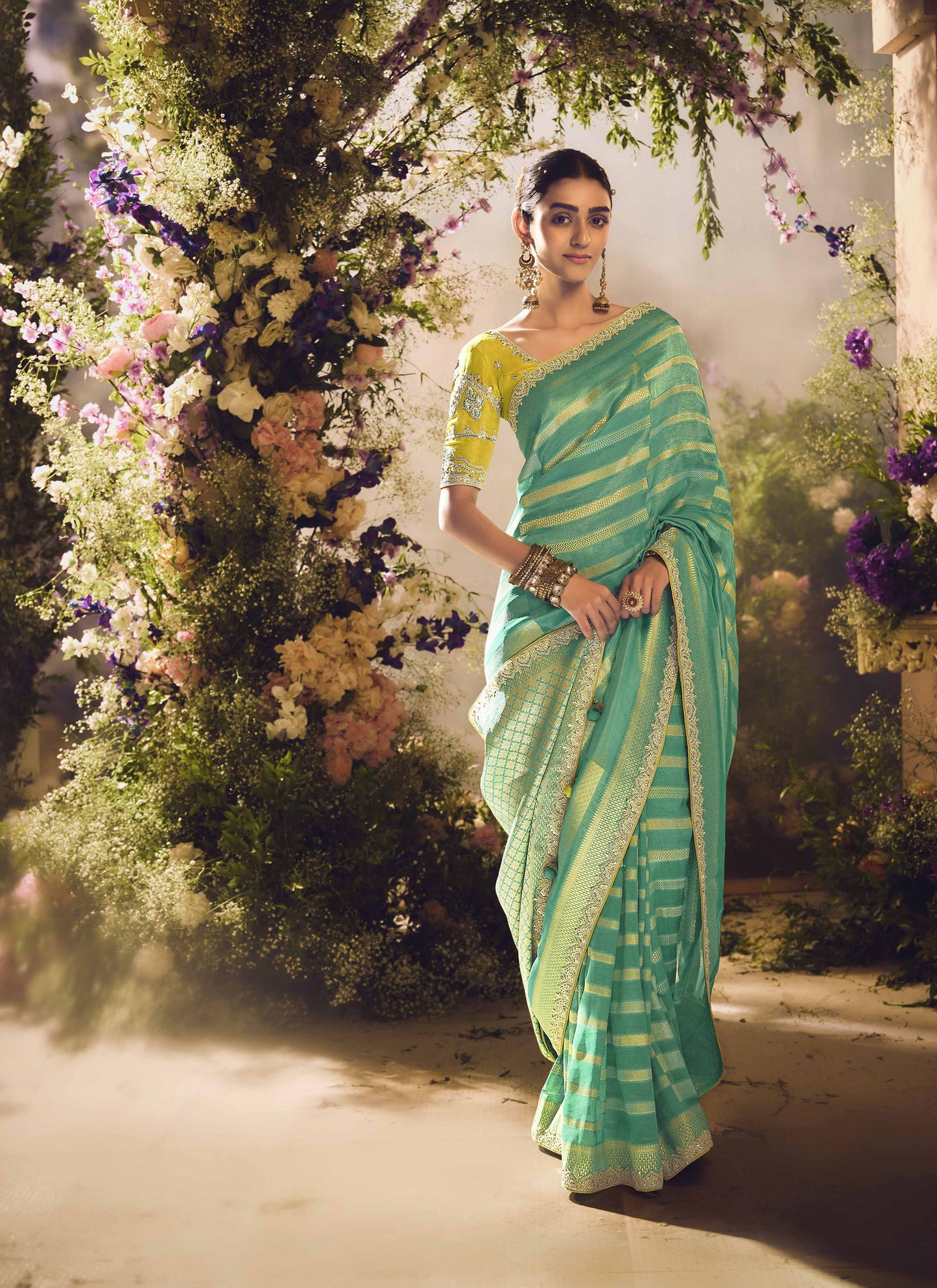 Mint Green Banarasi Zari Tissue Khwahish Wedding Saree