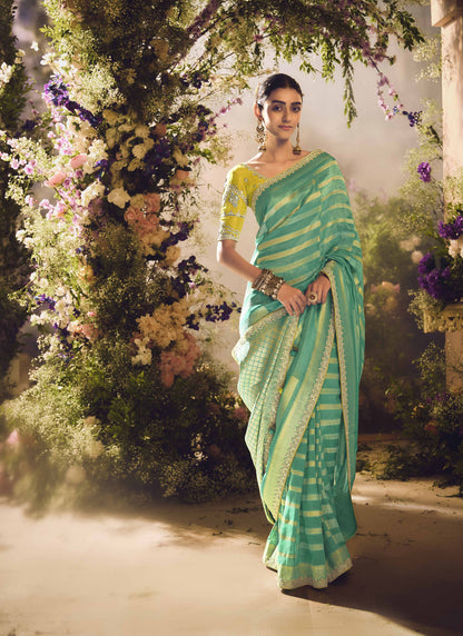 Mint Green Banarasi Zari Tissue Khwahish Wedding Saree