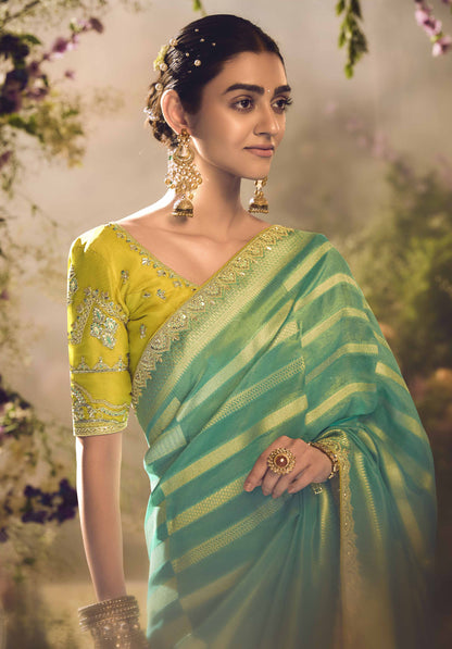 Mint Green Banarasi Zari Tissue Khwahish Wedding Saree