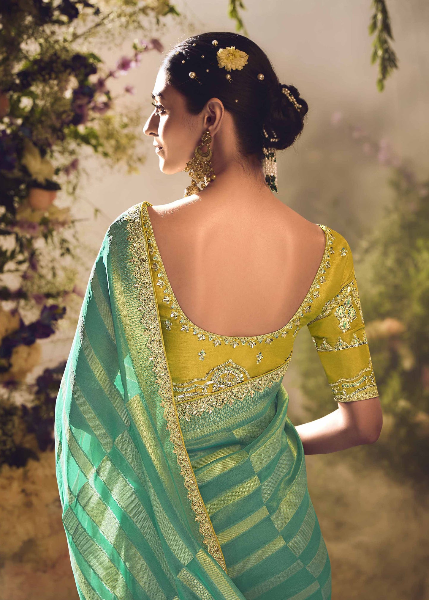 Mint Green Banarasi Zari Tissue Khwahish Wedding Saree