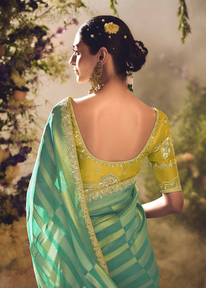 Mint Green Banarasi Zari Tissue Khwahish Wedding Saree