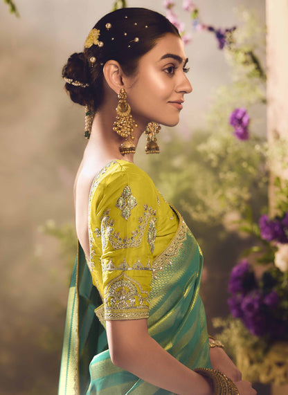 Mint Green Banarasi Zari Tissue Khwahish Wedding Saree