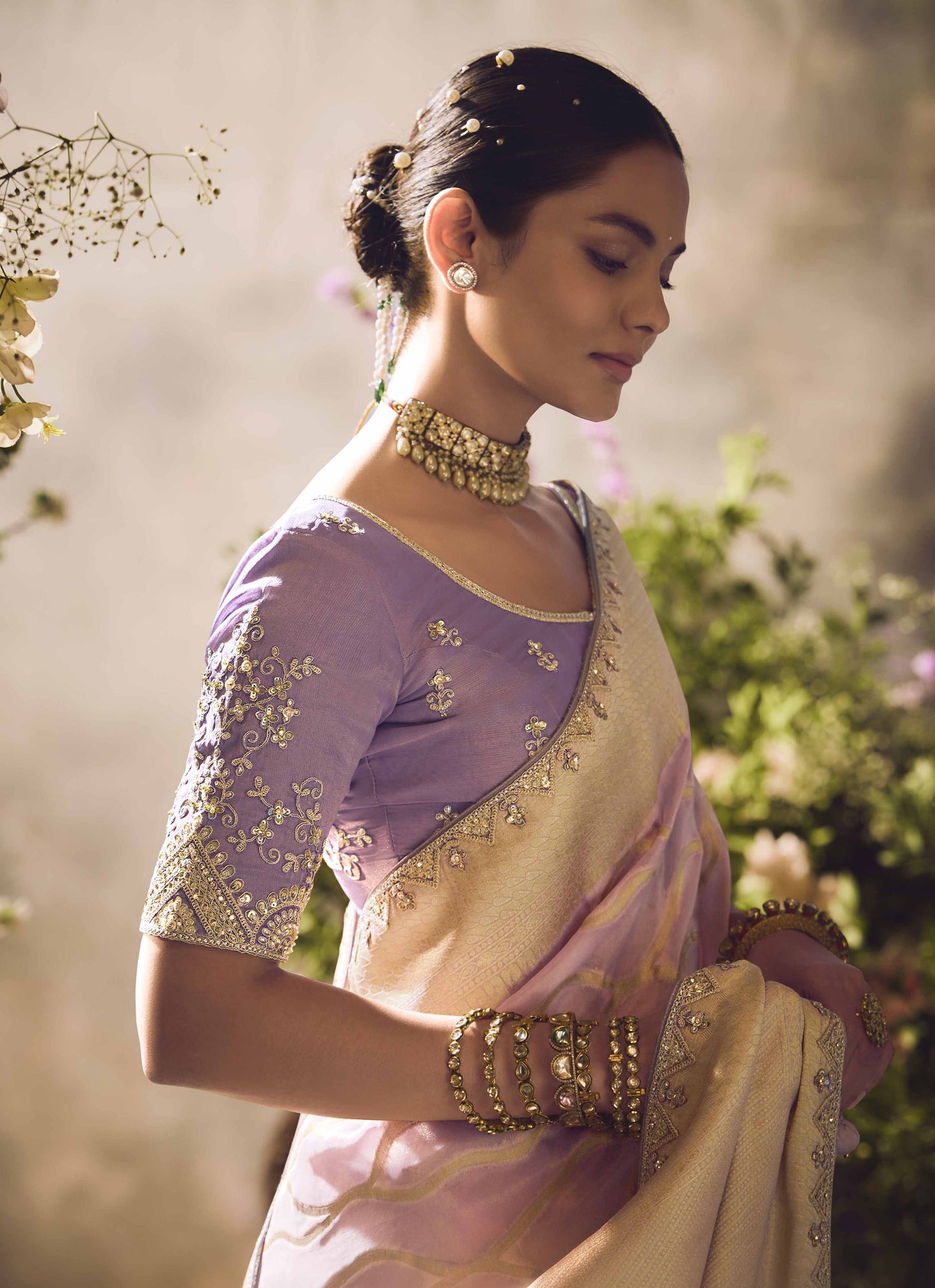 Lilac Banarasi Zari Tissue Khwahish Wedding Saree