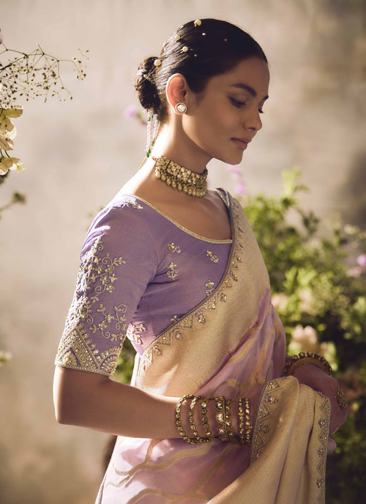Lilac Banarasi Zari Tissue Khwahish Wedding Saree