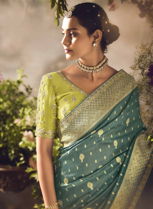 Emerald Green Banarasi Zari Tissue Khwahish Wedding Saree