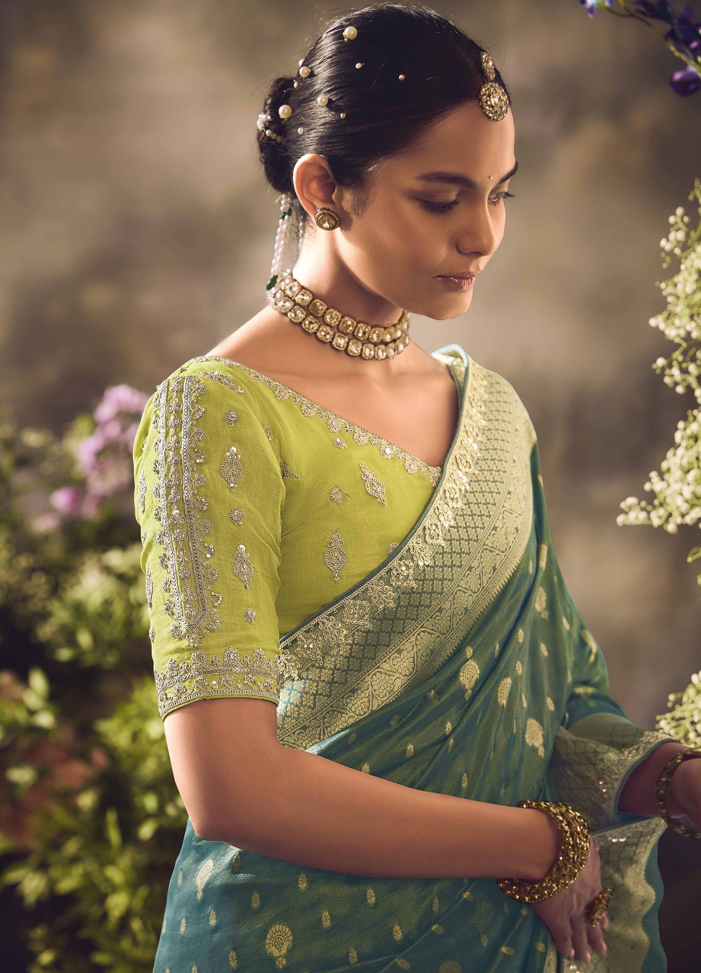 Emerald Green Banarasi Zari Tissue Khwahish Wedding Saree