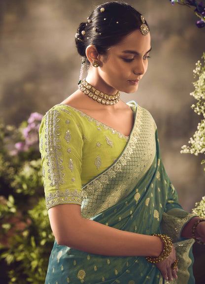 Emerald Green Banarasi Zari Tissue Khwahish Wedding Saree