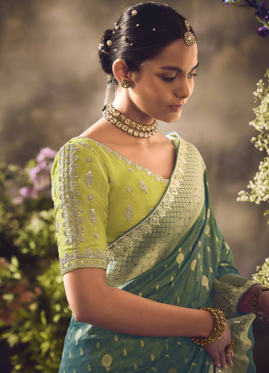 Emerald Green Banarasi Zari Tissue Khwahish Wedding Saree