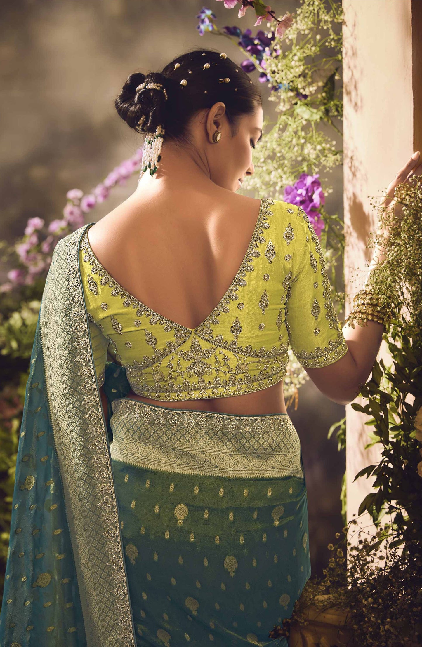 Emerald Green Banarasi Zari Tissue Khwahish Wedding Saree