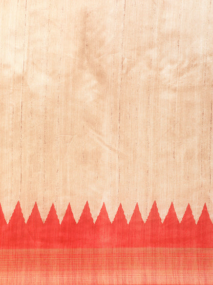 Orange Tussar Silk saree with Temple Border