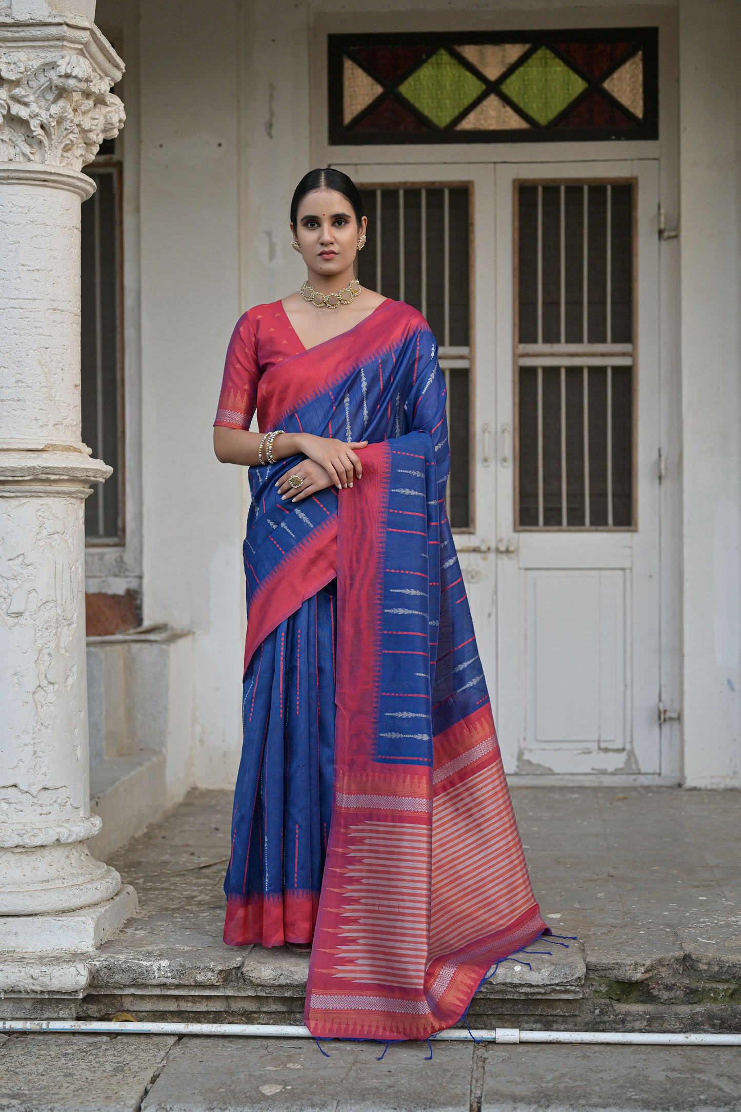 Salar Ikkat Blue Raw Silk Zari woven Saree