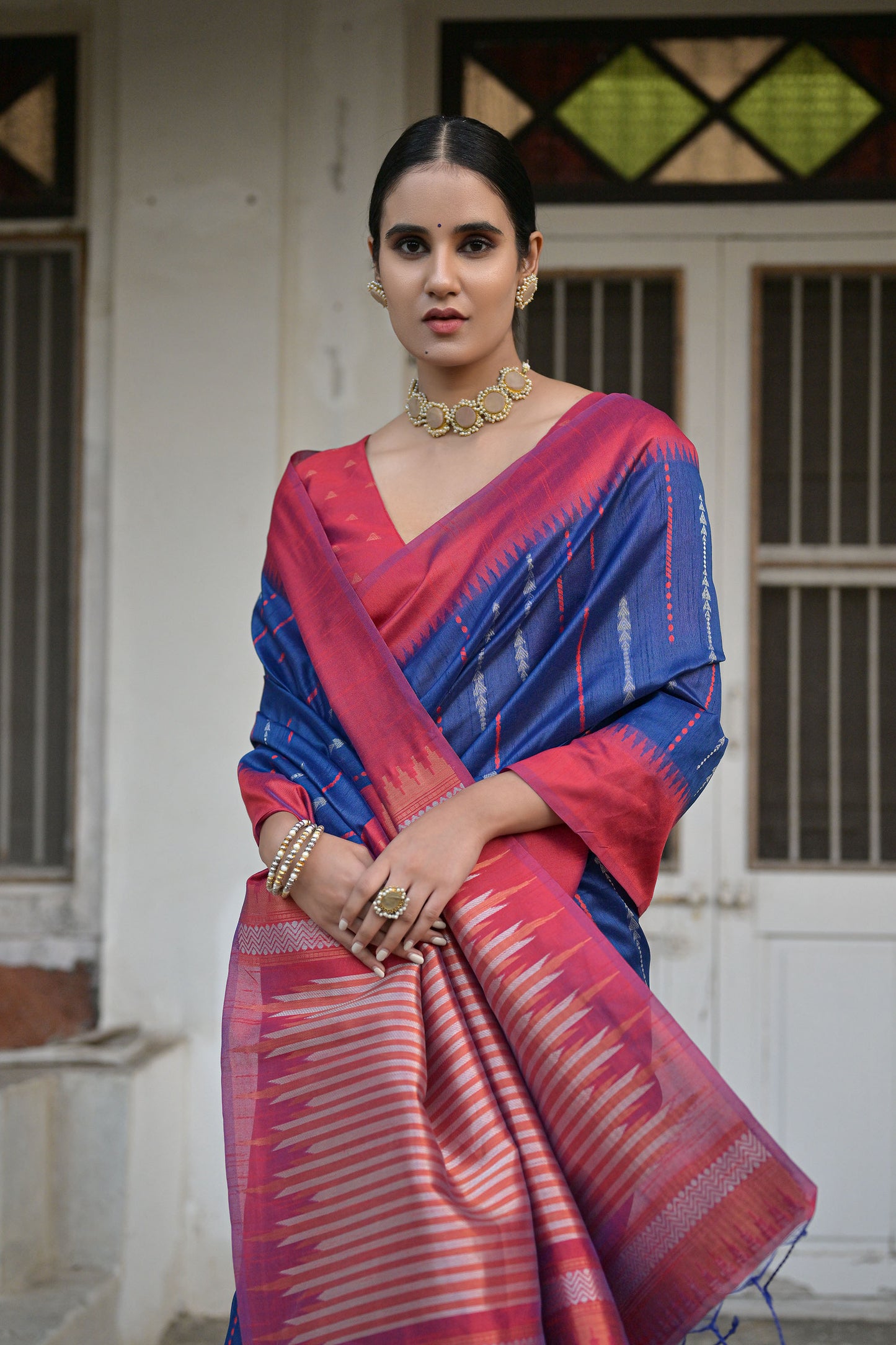 Salar Ikkat Blue Raw Silk Zari woven Saree