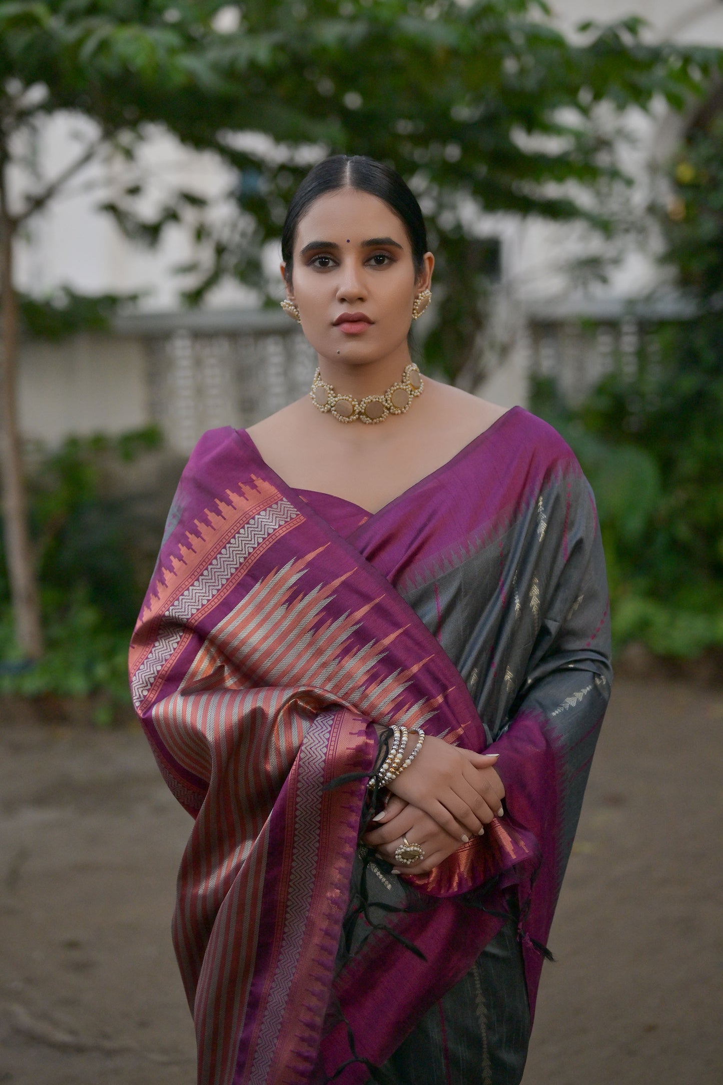 Salar Ikkat Grey Raw Silk Zari woven Saree