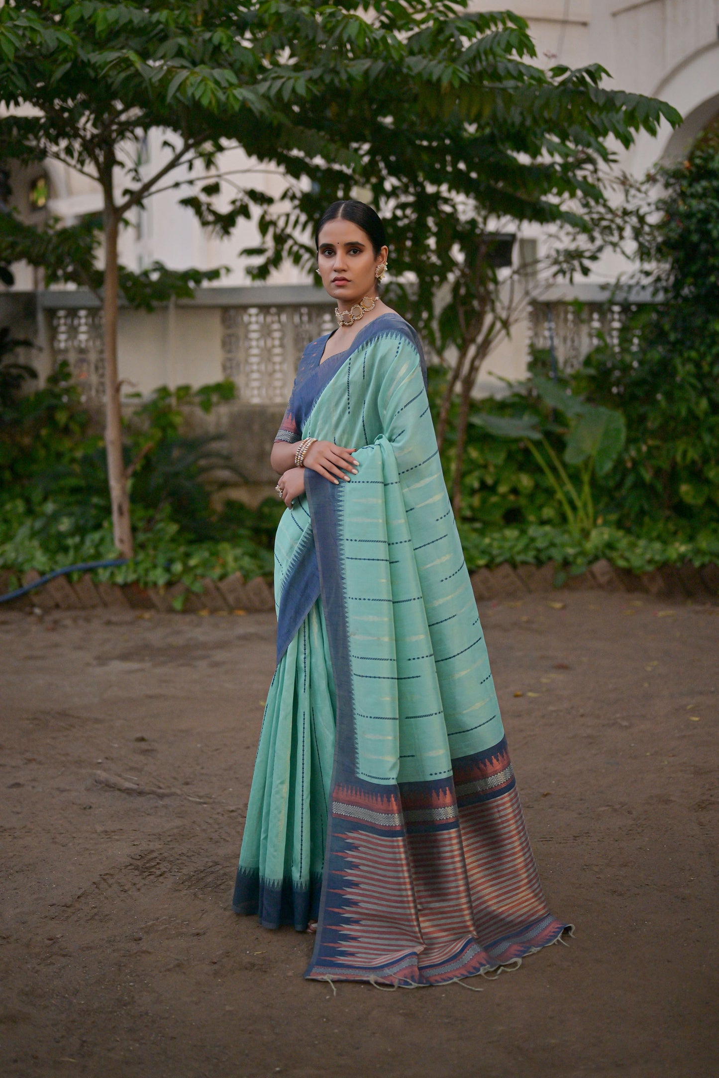 Salar Ikkat Sea Green Raw Silk Zari woven Saree