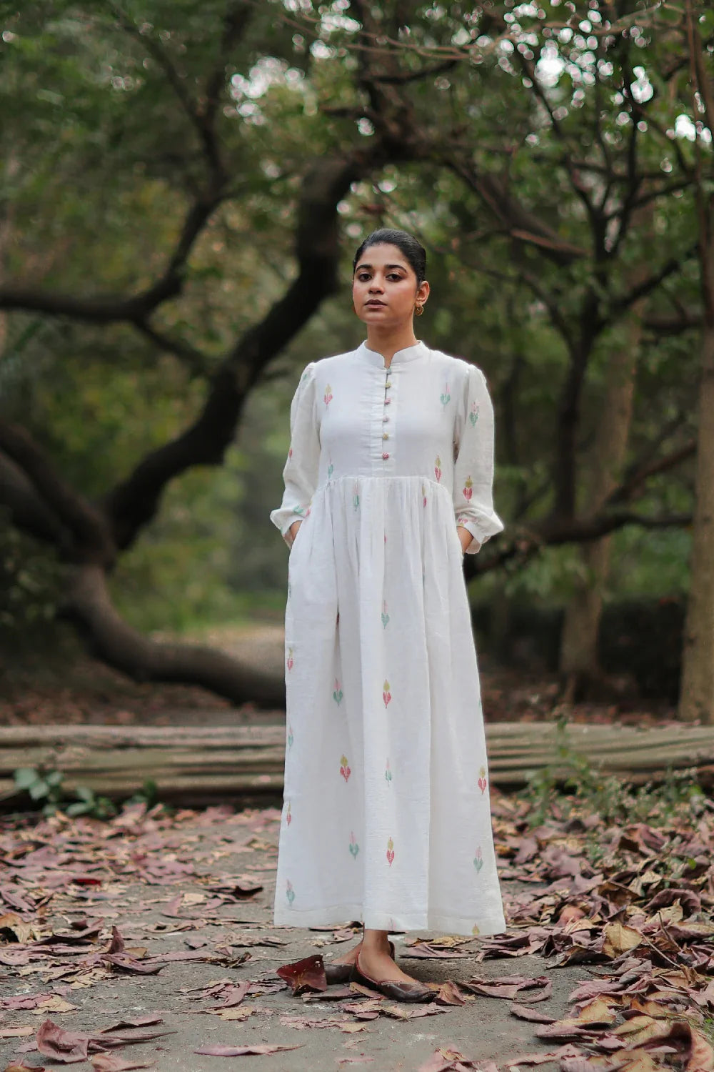 Whimsy White Cotton Jamdani Dress – Mohi fashion