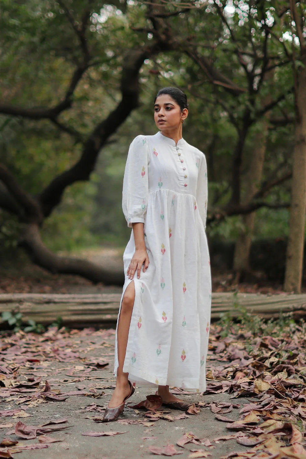 Whimsy White Cotton Jamdani Dress – Mohi fashion