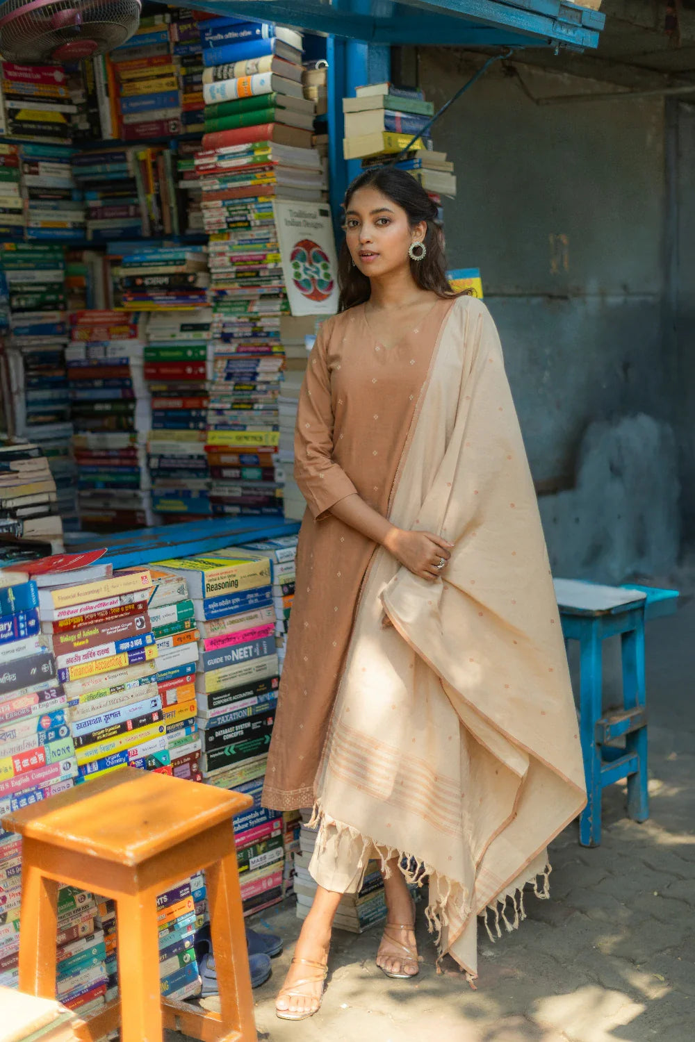 Biscuit Beige Pure South Cotton Woven Kurta Set with Dupatta