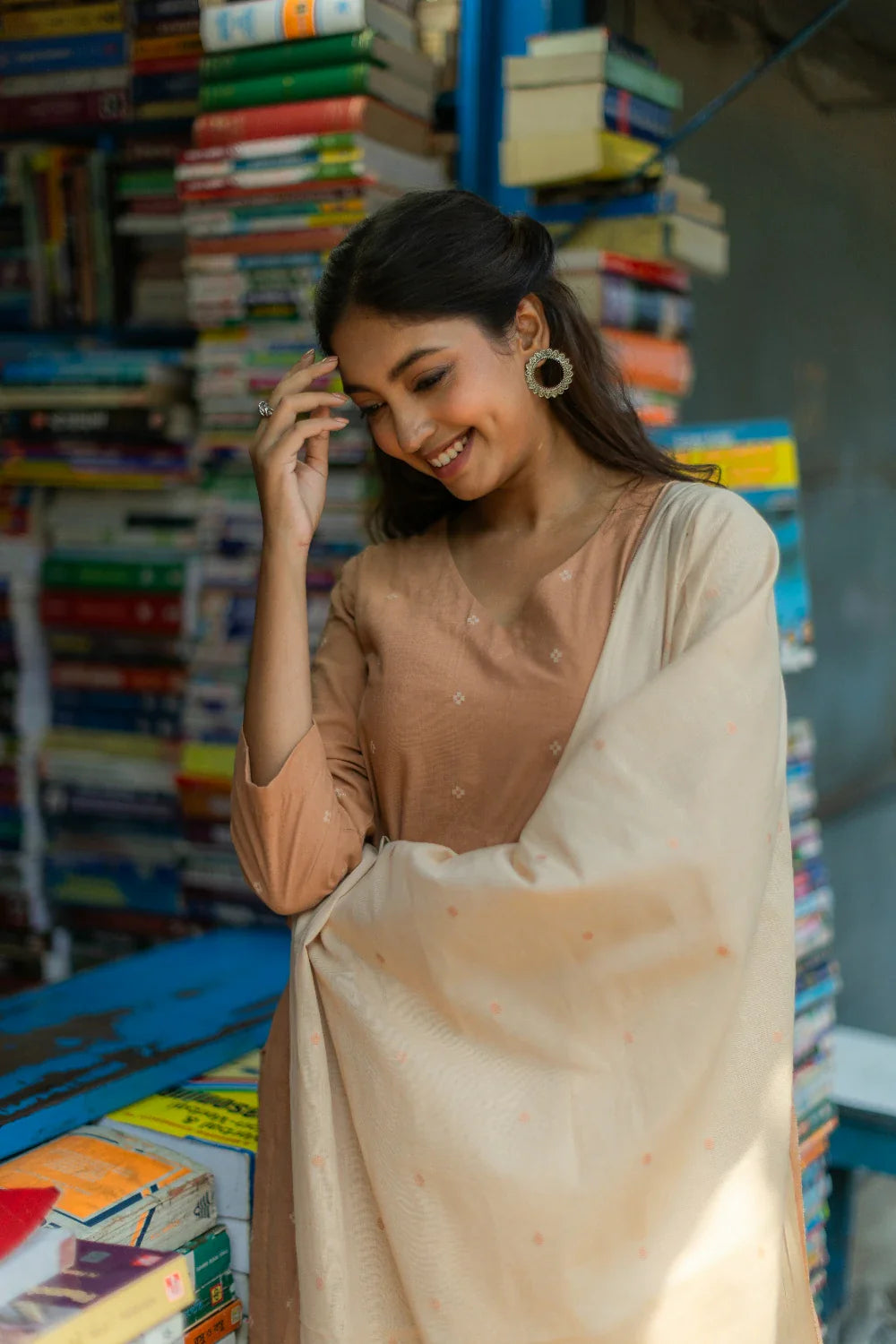 Biscuit Beige Pure South Cotton Woven Kurta Set with Dupatta