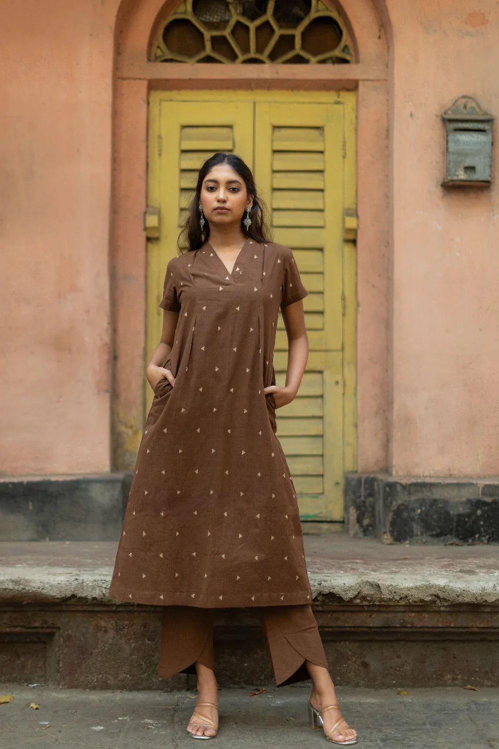 Chocolate Brown Pure South Cotton Woven Kurta Set with Dupatta