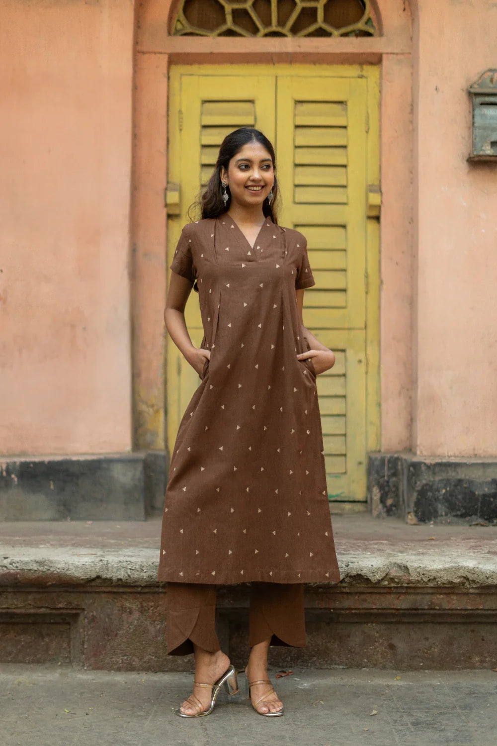 Chocolate Brown Pure South Cotton Woven Kurta Set with Dupatta