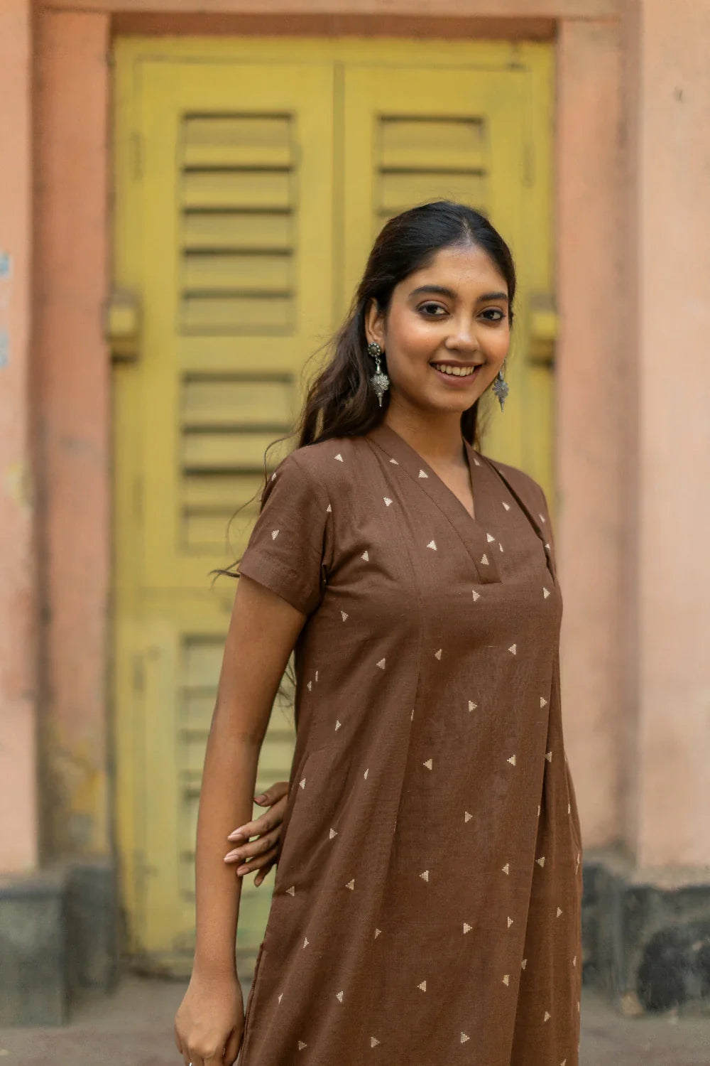 Chocolate Brown Pure South Cotton Woven Kurta Set with Dupatta