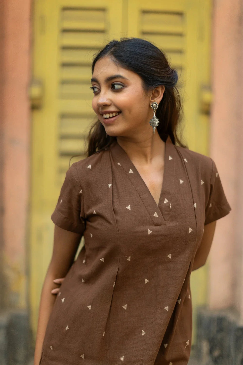 Chocolate Brown Pure South Cotton Woven Kurta Set with Dupatta